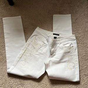 White House Black Market white embellished slim leg Jean